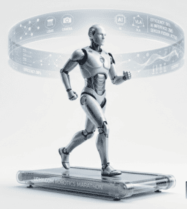 Advanced humanoid robot participating in Beijing's marathon event.