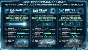 High-performance LiDAR comparison for autonomous vehicle sensors.
