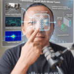Illustration of sensor fusion with cameras, LiDAR, and radar in self-driving cars.