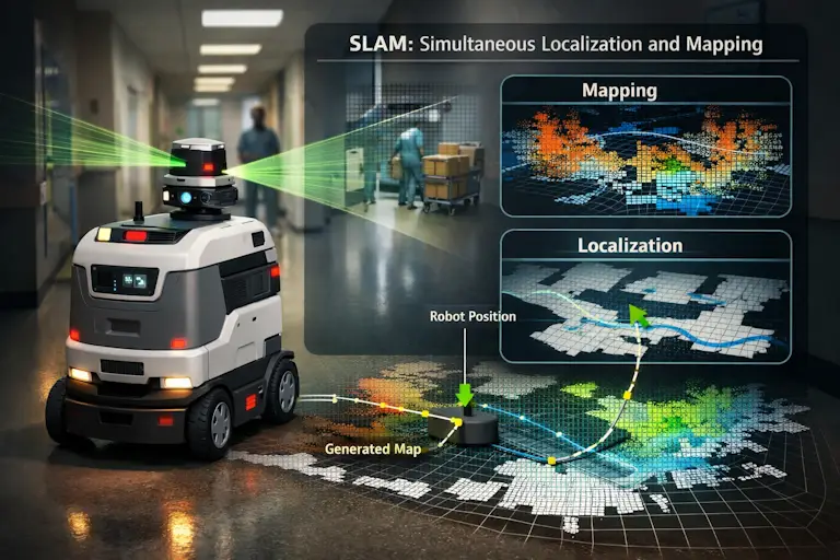 Autonomous Navigation and SLAM Autonomous robot using SLAM and sensor fusion for safe navigation.